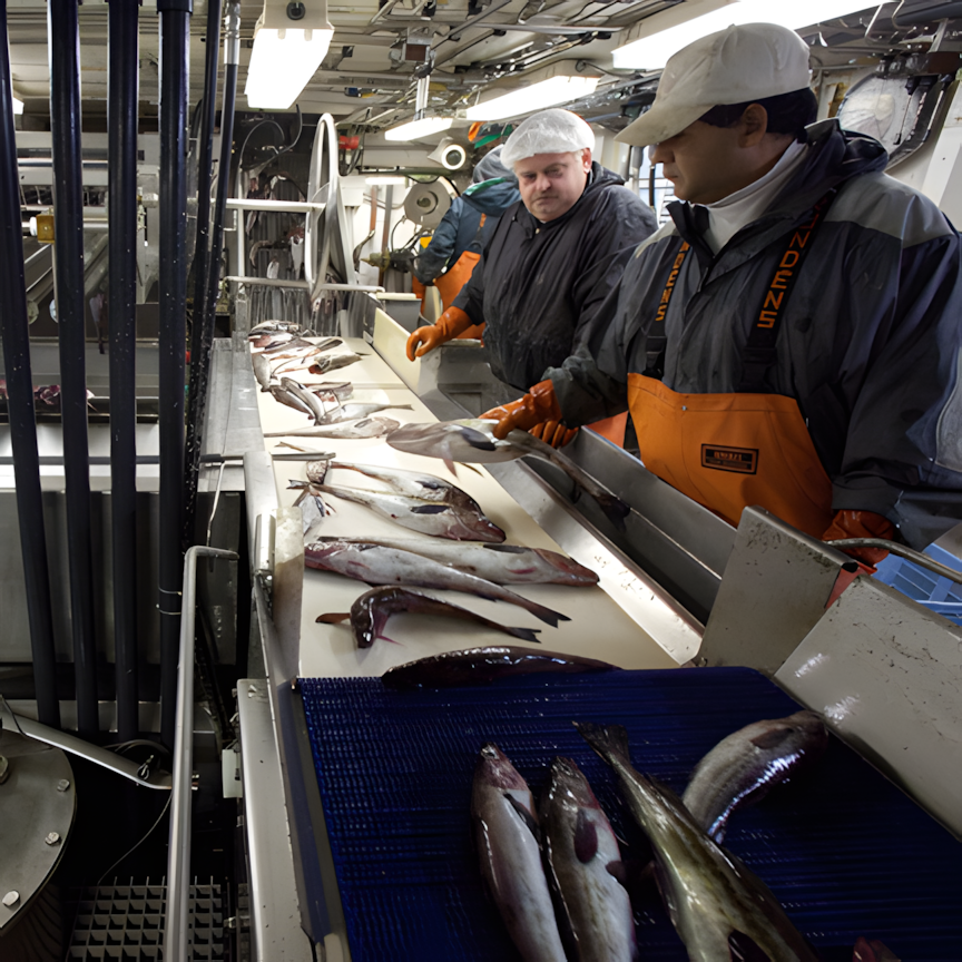 Vis sorteren aan boord van het schip